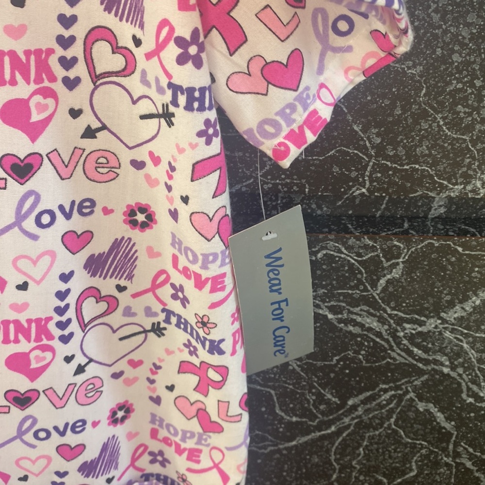 Pink Ribbon /Love Scrub Top - Picture 4 of 5